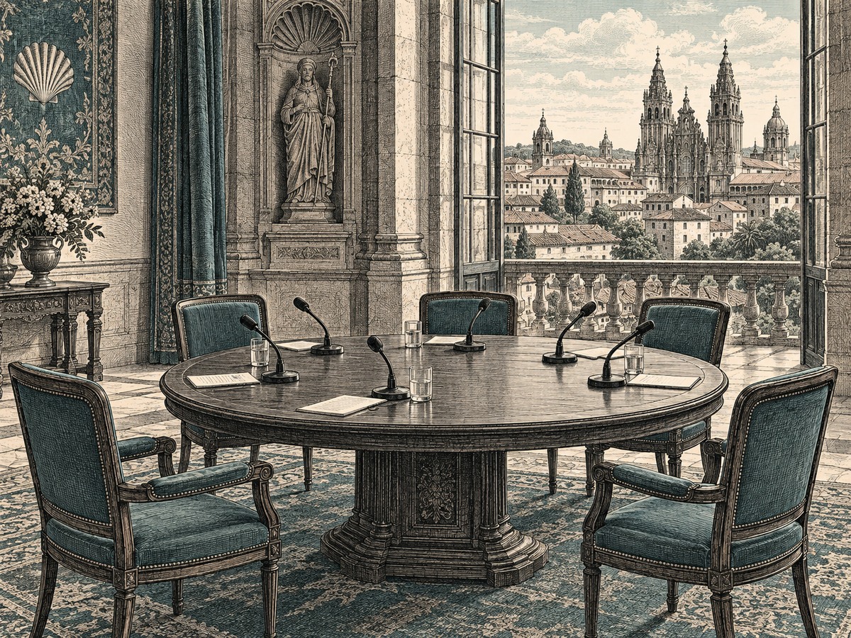 Ilustración editorial: Debate en Santiago de Compostela sobre las elecciones generales