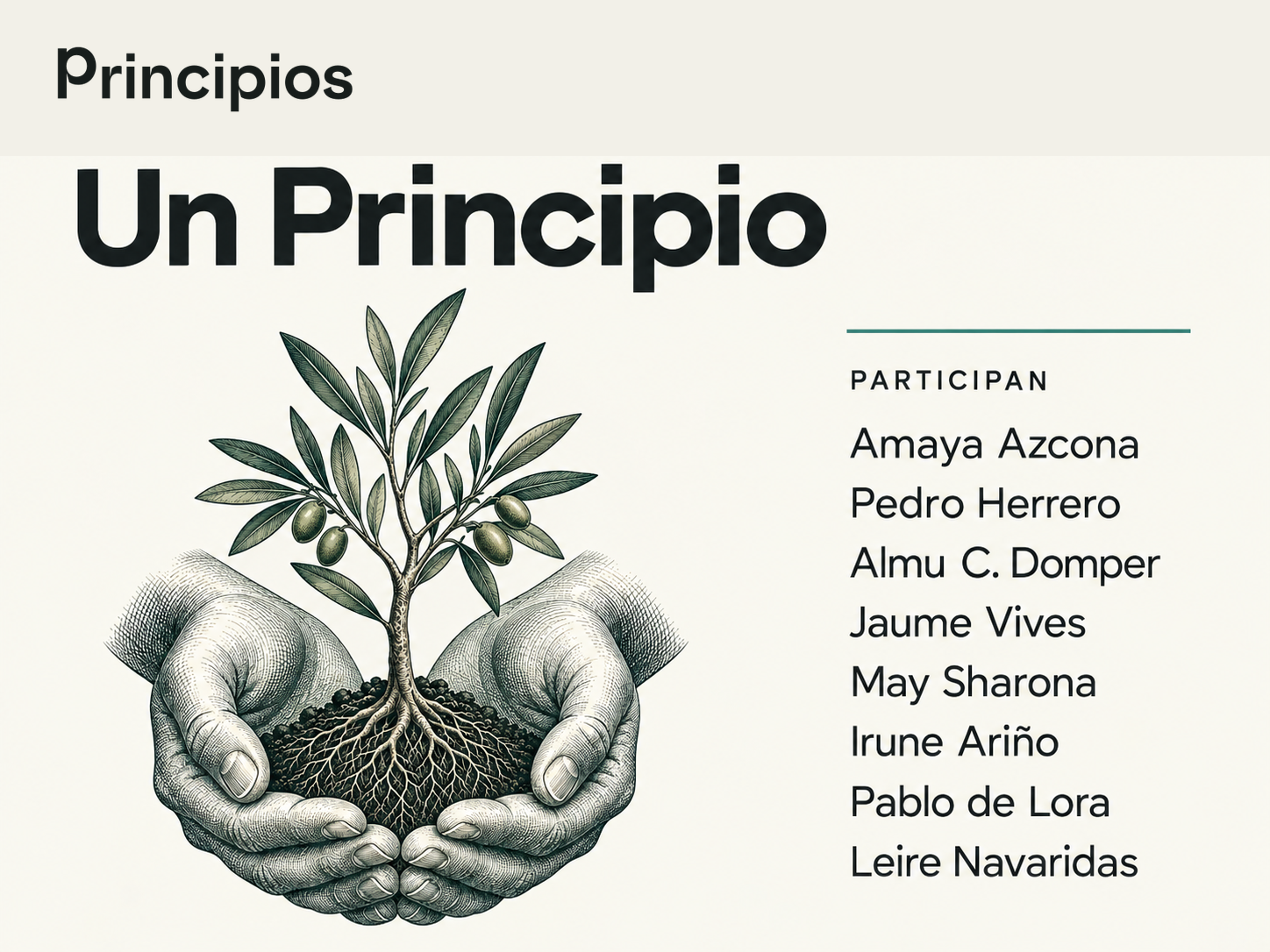 Grabado de unas manos protegiendo un olivo: cuidado de la vida